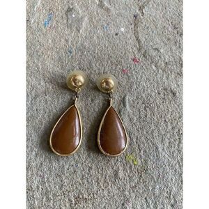 Vintage Earrings Teardrop Brown Gold Tone Pierced